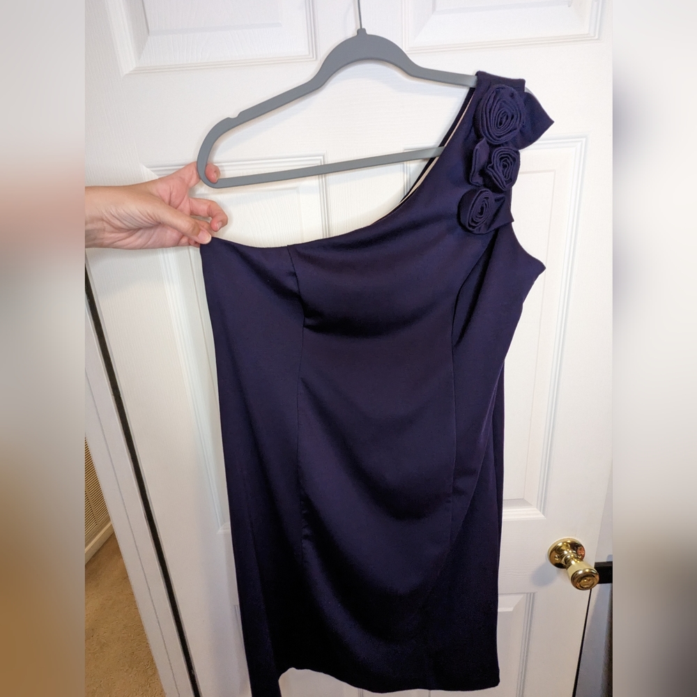 Nina Leonard navy blue one shoulder Knee Length Party dress size XL